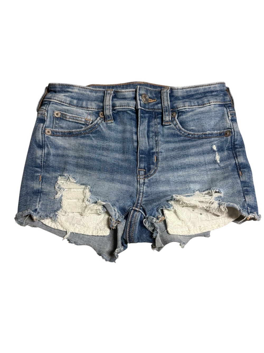 American Eagle Outfitters Blue Distressed High-Rise Denim Shorts